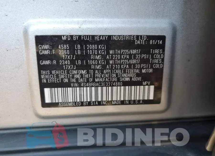 4S4BRBAC3E3274880 Photo# 12