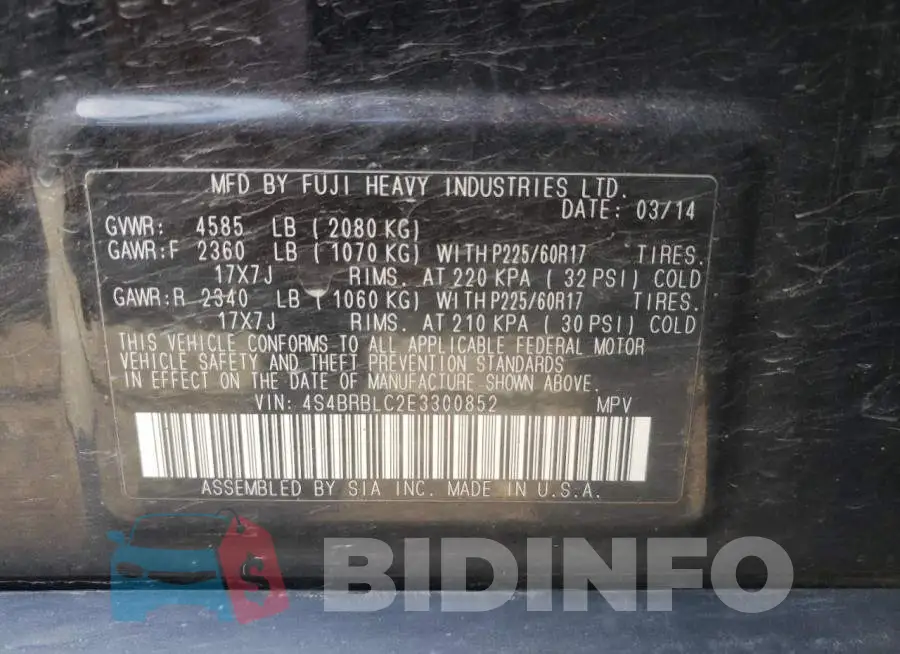 4S4BRBLC2E3300852 Photo# 10