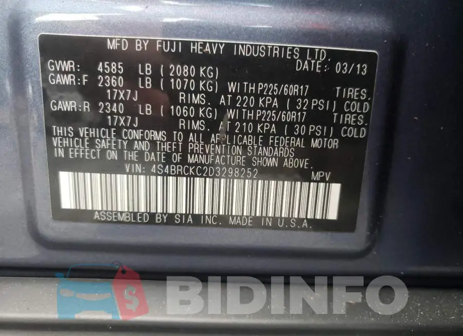 4S4BRCKC2D3298252 Photo# 10