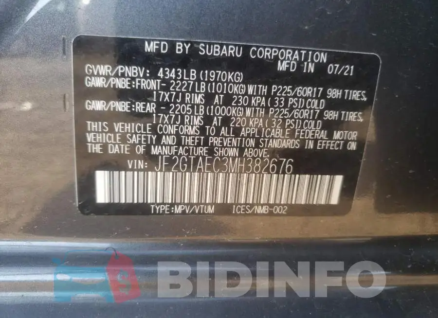 JF2GTAEC3MH382676 Photo# 10