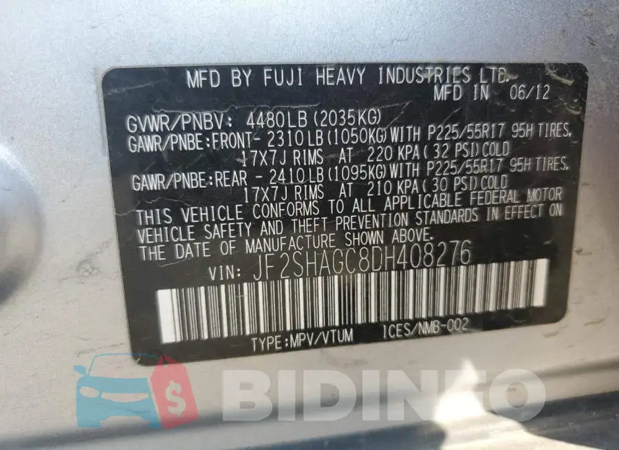 JF2SHAGC8DH408276 Photo# 10