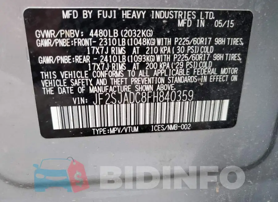 JF2SJADC8FH840359 Photo# 13