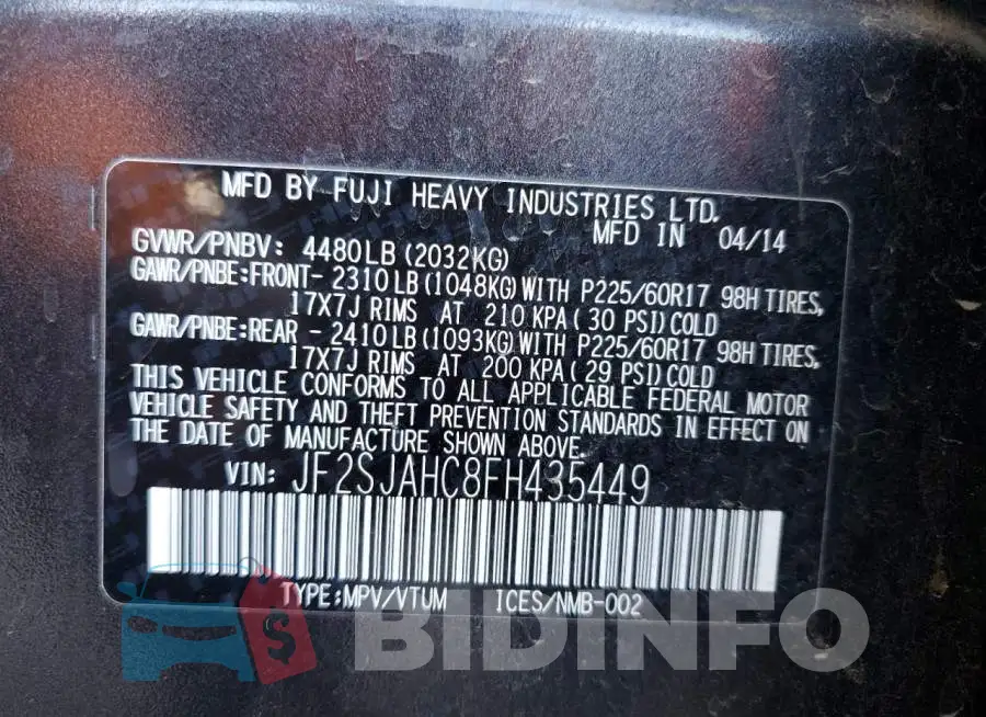 JF2SJAHC8FH435449 Photo# 10
