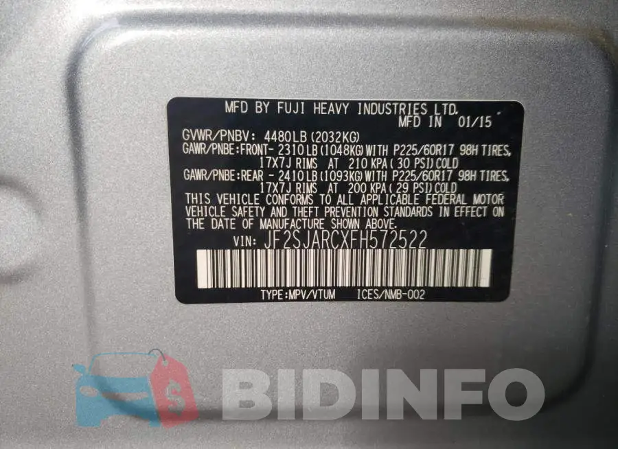 JF2SJARCXFH572522 Photo# 10