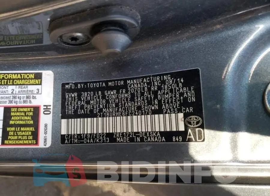 2T1BURHE6FC240170 Photo# 12