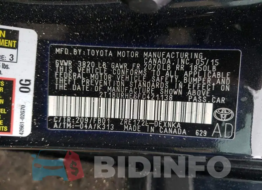 2T1BURHE6FC421138 Photo# 10