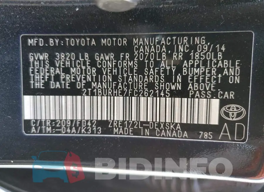 2T1BURHE7FC262145 Photo# 10