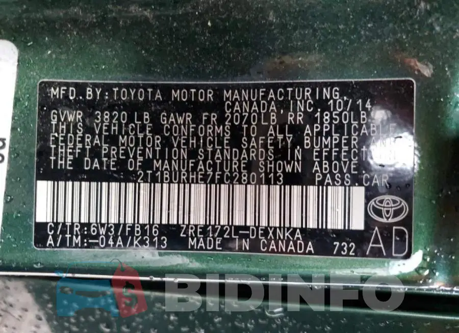2T1BURHE7FC280113 Photo# 10