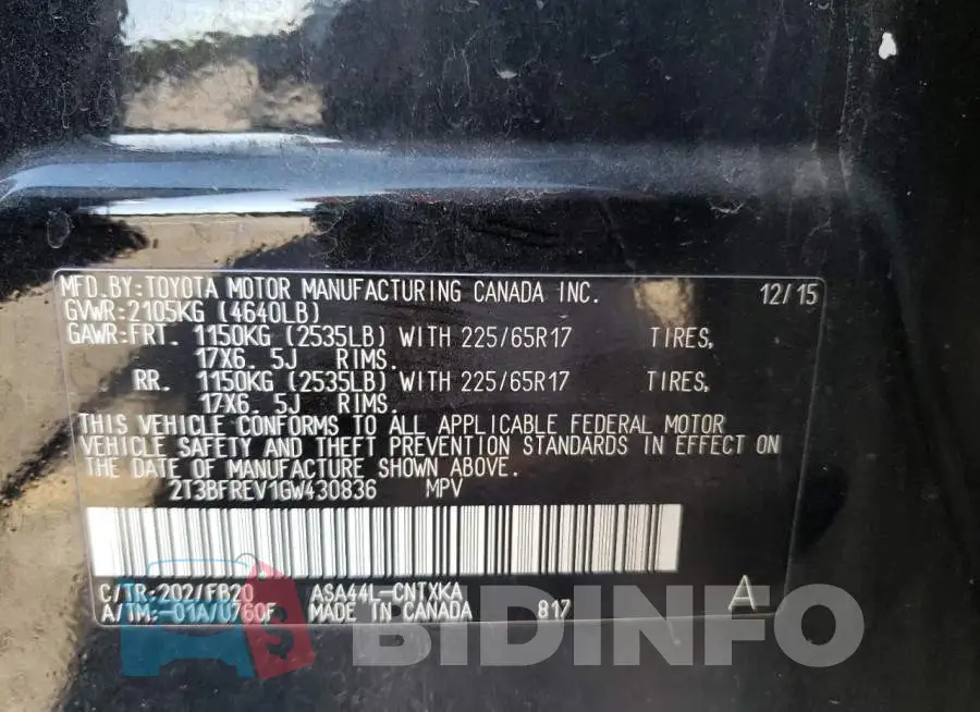2T3BFREV1GW430836 Photo# 10