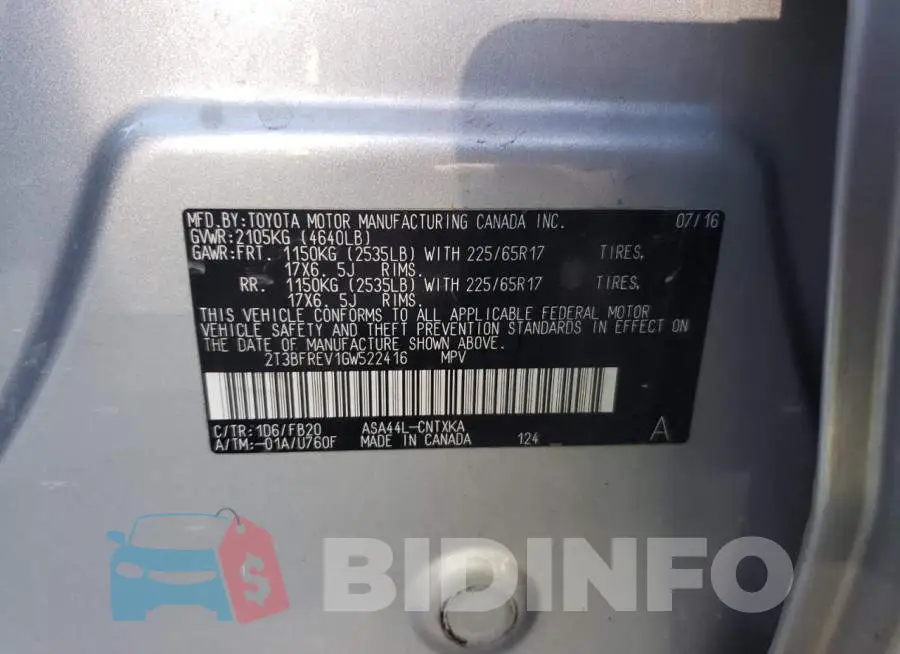 2T3BFREV1GW522416 Photo# 10