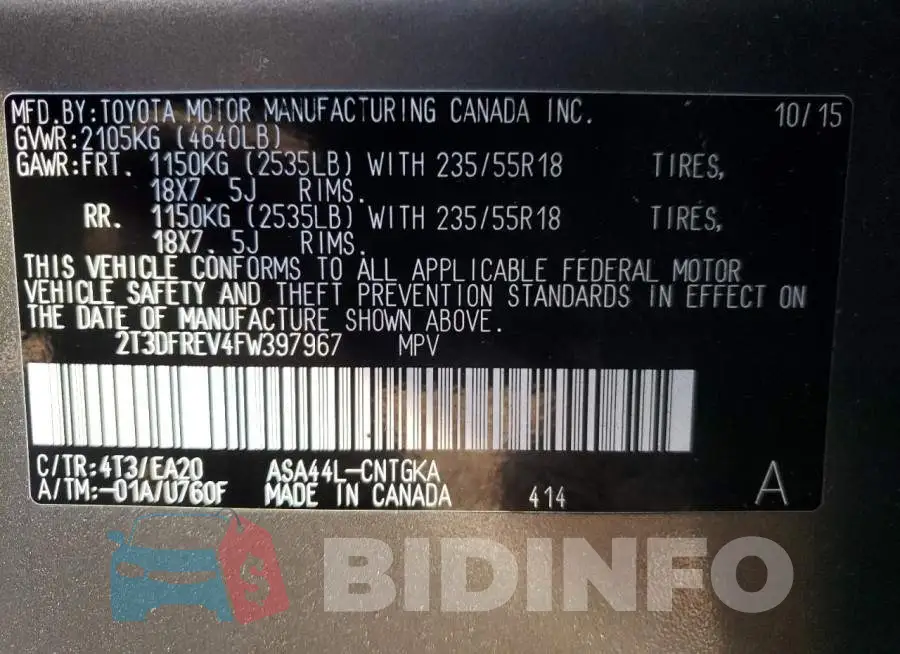 2T3DFREV4FW397967 Photo# 13