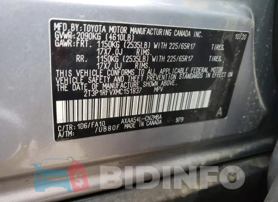 2T3P1RFVXMC151837 Photo# 13