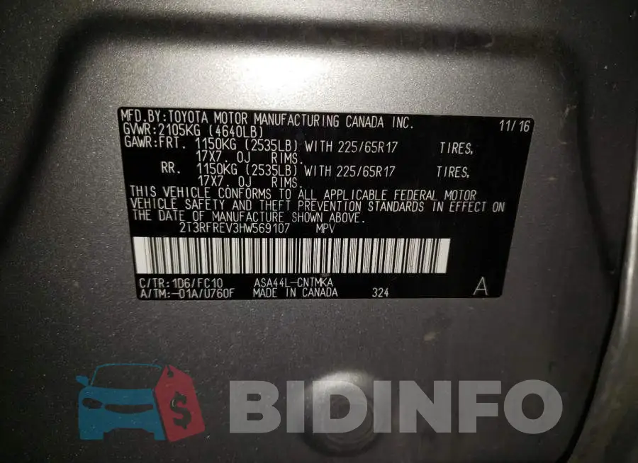 2T3RFREV3HW569107 Photo# 10