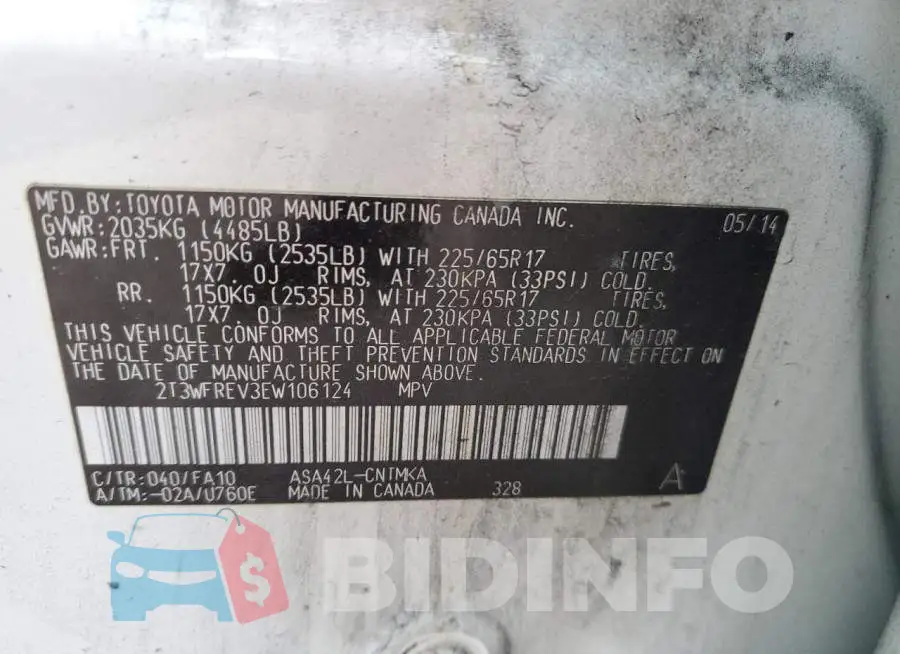 2T3WFREV3EW106124 Photo# 13