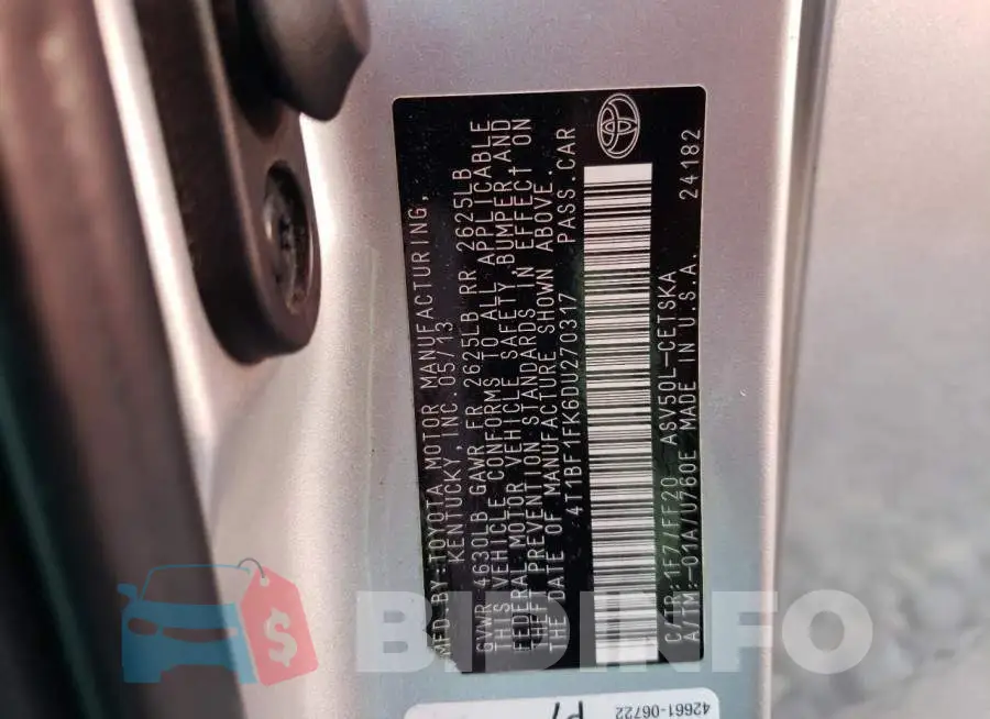 4T1BF1FK6DU270317 Photo# 10