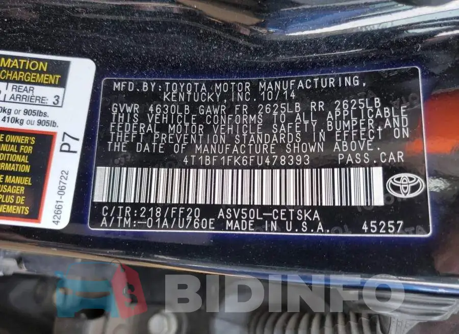 4T1BF1FK6FU478393 Photo# 10