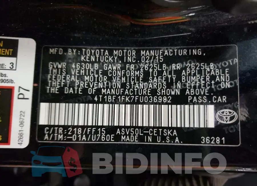 4T1BF1FK7FU036982 Photo# 10