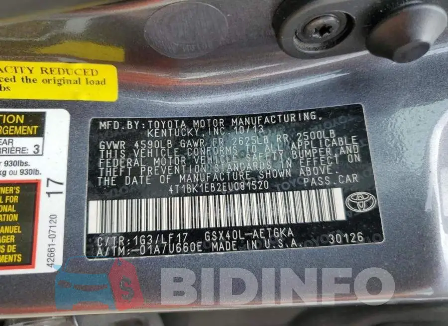 4T1BK1EB2EU081520 Photo# 10