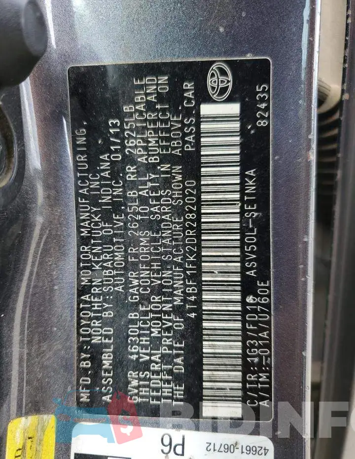 4T4BF1FK2DR282020 Photo# 10