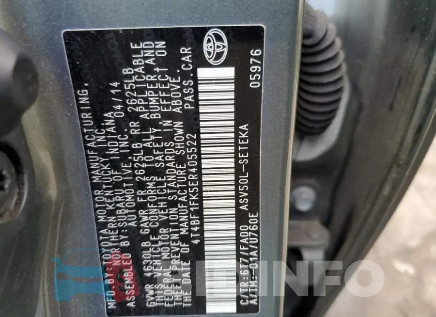 4T4BF1FK5ER405522 Photo# 10