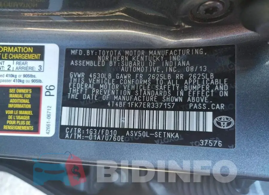 4T4BF1FK7ER337157 Photo# 13