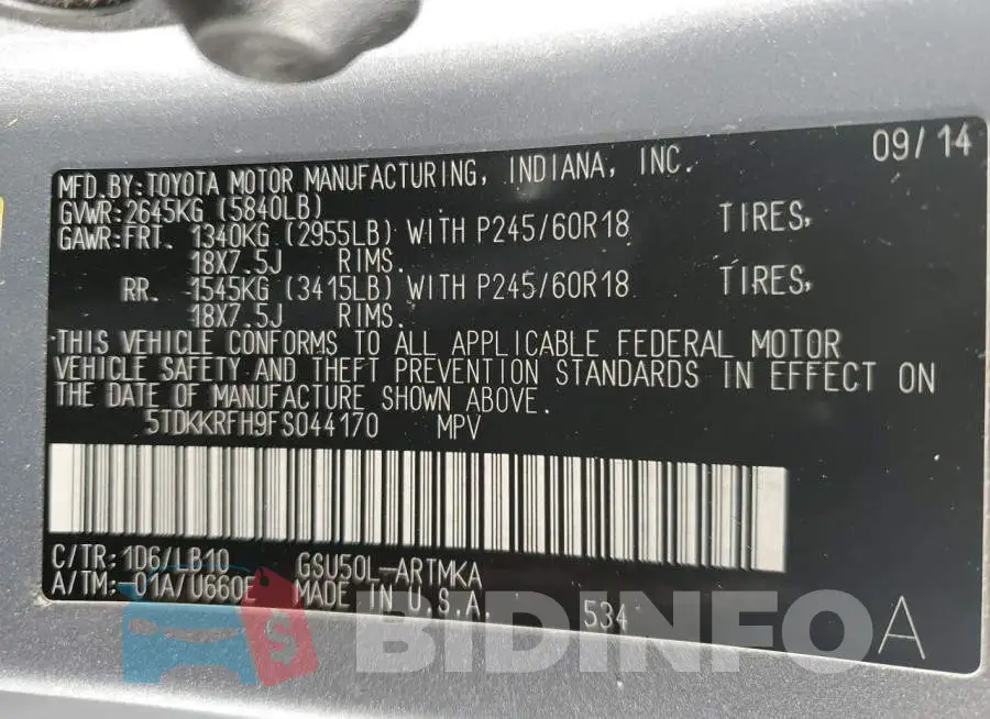 5TDKKRFH9FS044170 Photo# 10