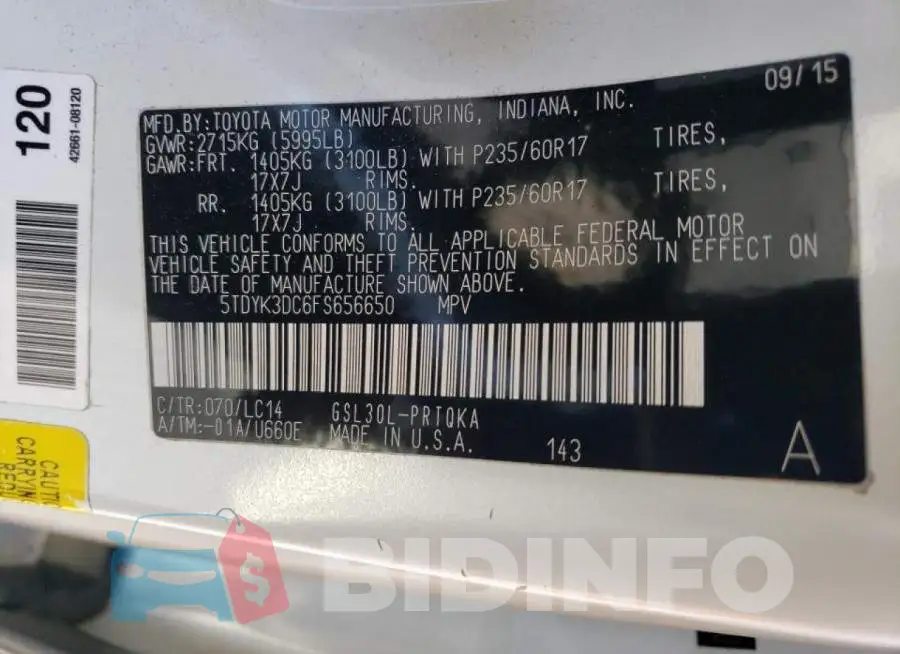 5TDYK3DC6FS656650 Photo# 12
