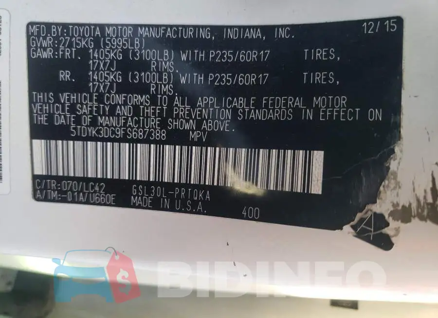 5TDYK3DC9FS687388 Photo# 8