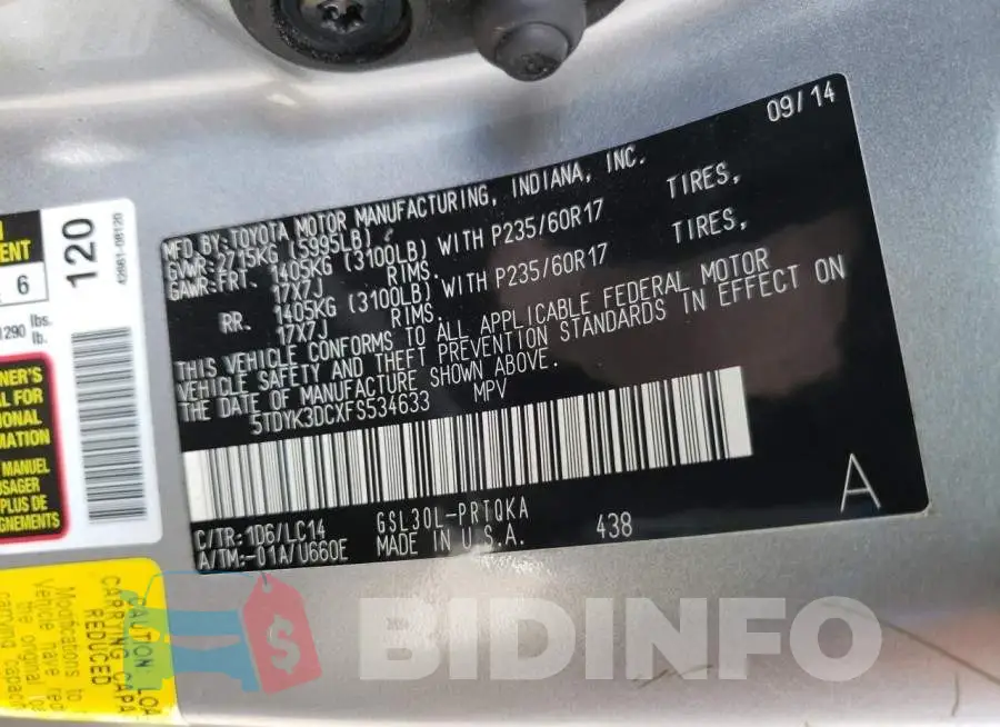 5TDYK3DCXFS534633 Photo# 10