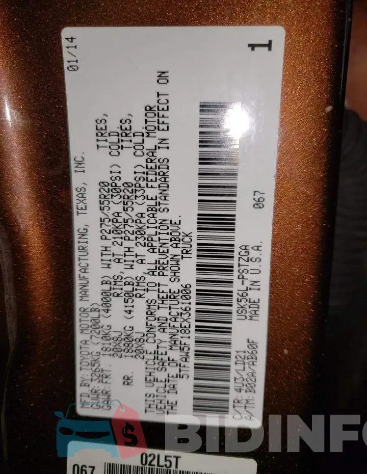 5TFAW5F18EX361006 Photo# 10