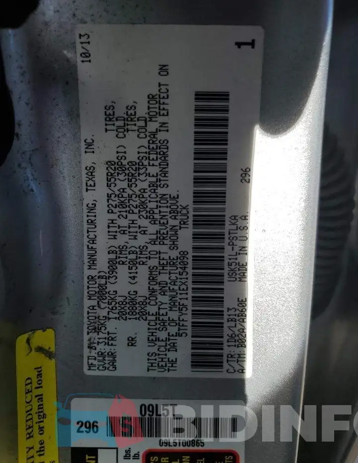 5TFFY5F11EX154098 Photo# 10