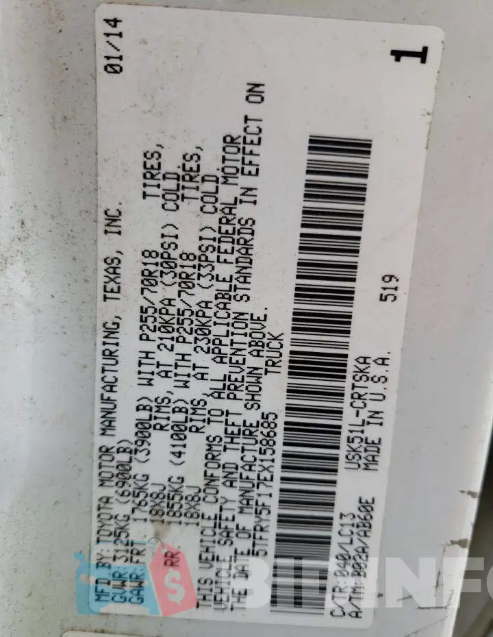 5TFRY5F17EX158685 Photo# 10
