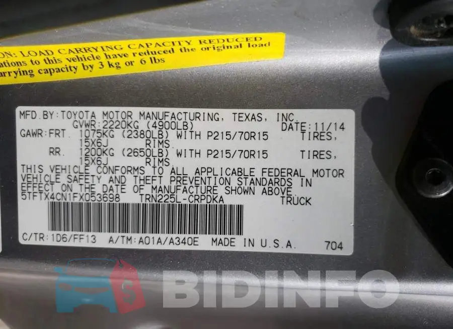 5TFTX4CN1FX053698 Photo# 10