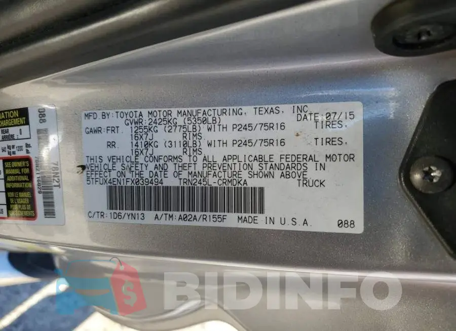 5TFUX4EN1FX039494 Photo# 12