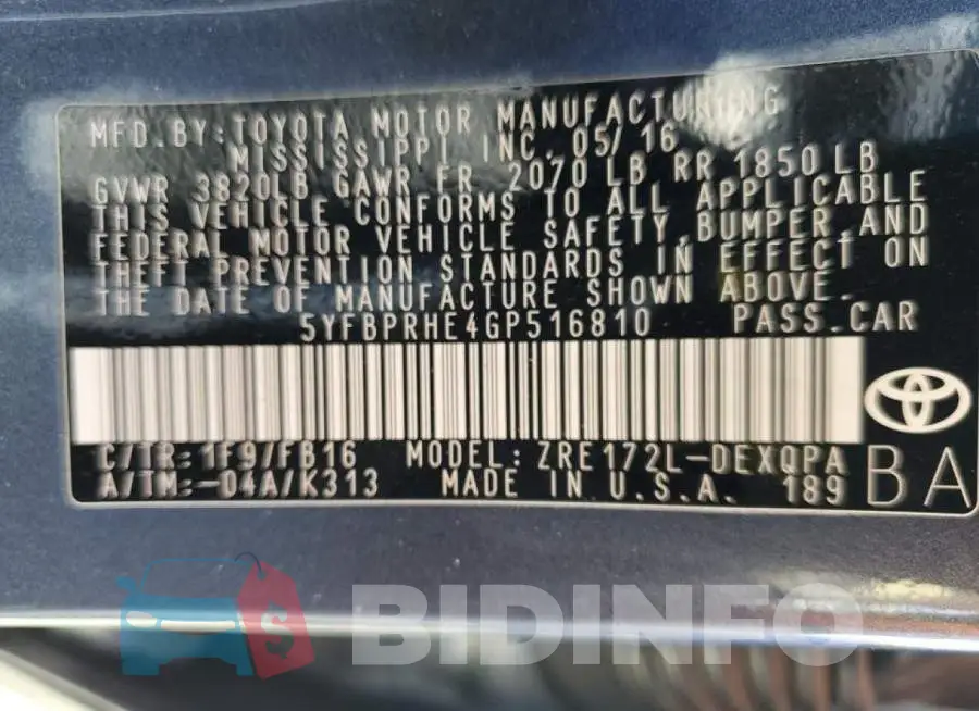 5YFBPRHE4GP516810 Photo# 13