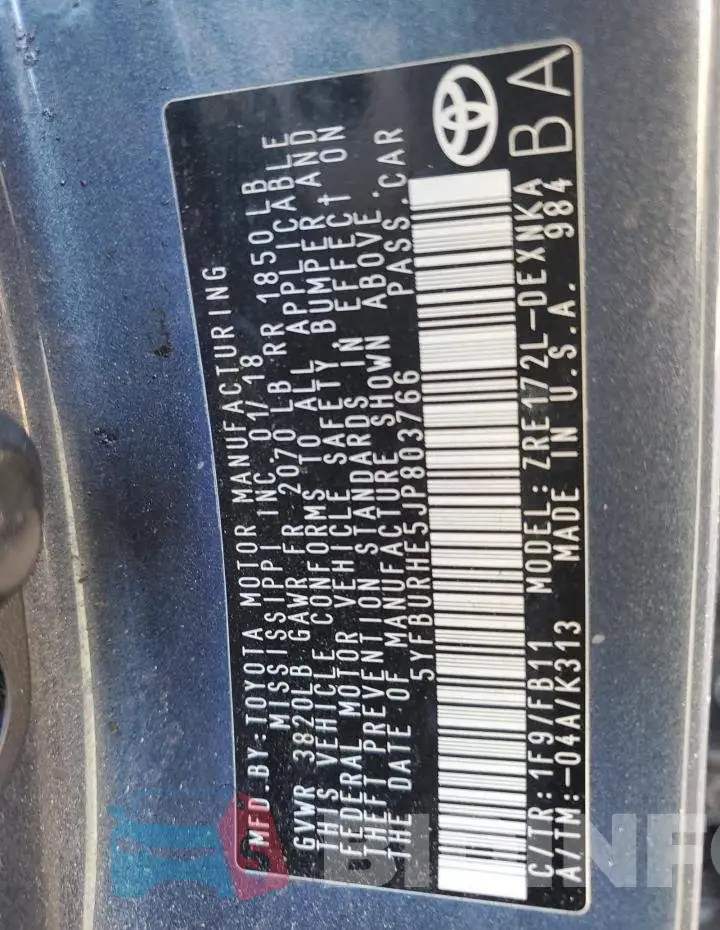 5YFBURHE5JP803766 Photo# 10