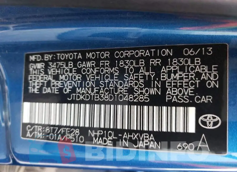 JTDKDTB38D1048285 Photo# 12