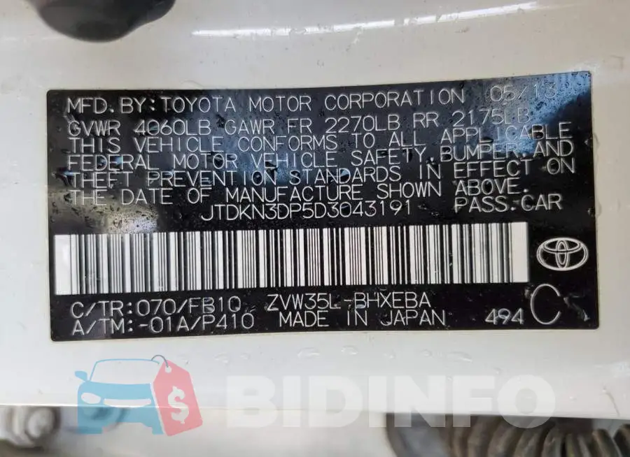 JTDKN3DP5D3043191 Photo# 10