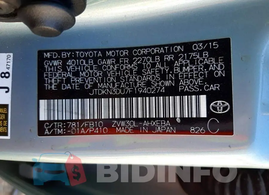 JTDKN3DU7F1940274 Photo# 13
