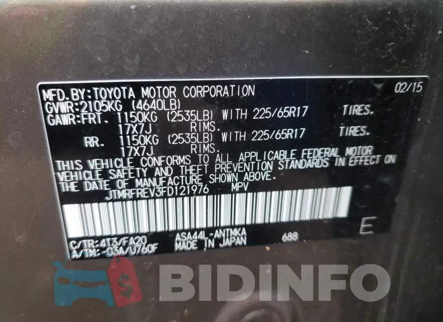 JTMRFREV3FD121976 Photo# 10
