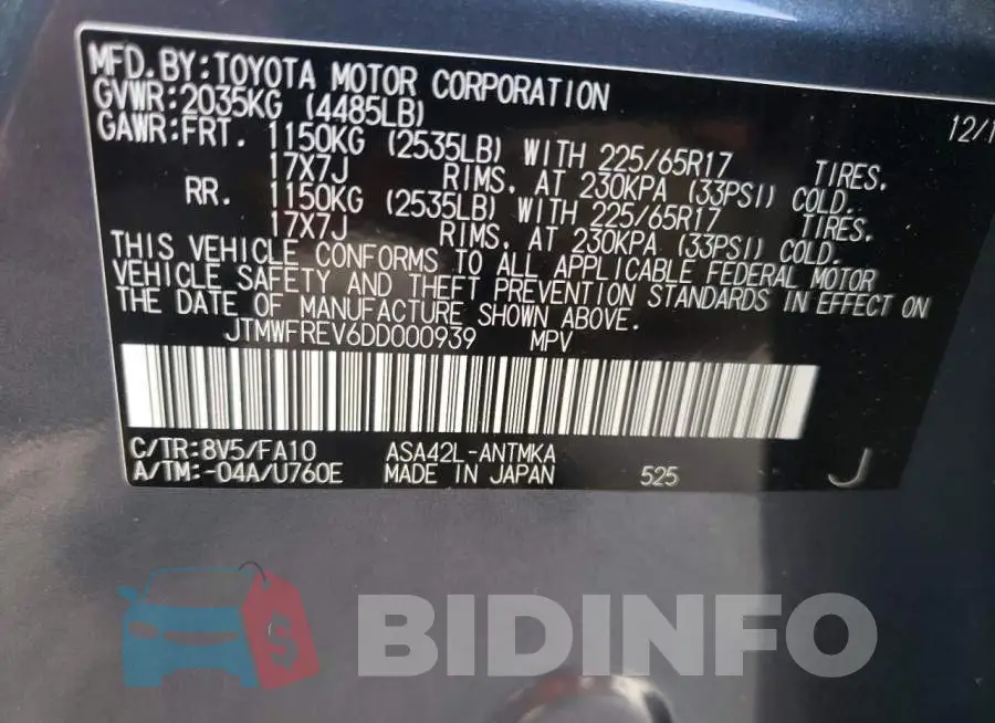 JTMWFREV6DD000939 Photo# 10