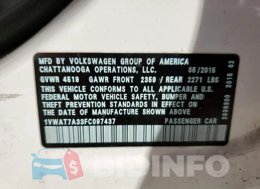 1VWAT7A33FC097437 Photo# 10