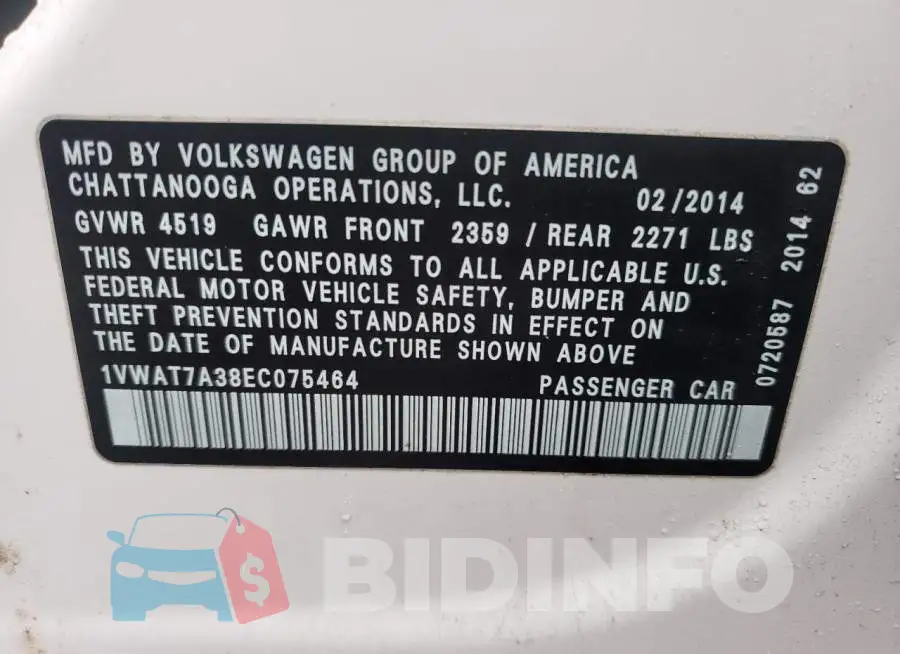 1VWAT7A38EC075464 Photo# 12