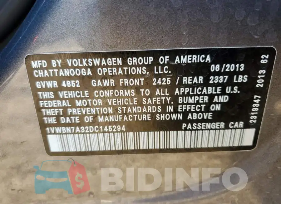 1VWBN7A32DC145294 Photo# 10