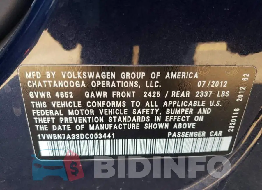 1VWBN7A33DC003441 Photo# 10