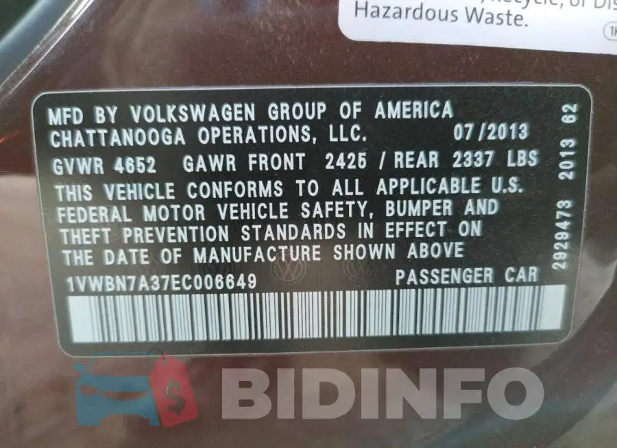 1VWBN7A37EC006649 Photo# 10