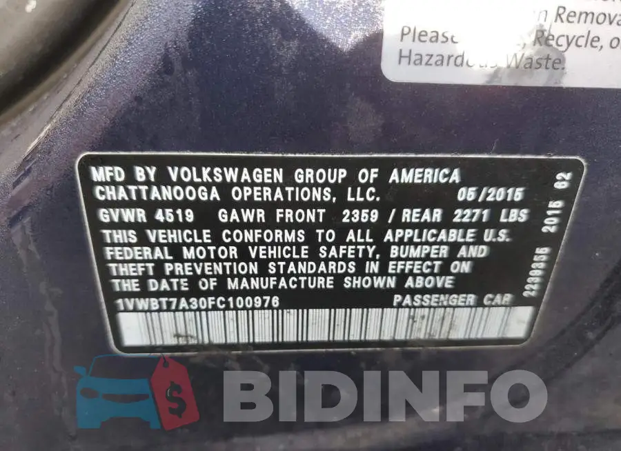 1VWBT7A30FC100976 Photo# 10
