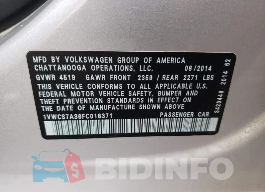 1VWCS7A36FC018371 Photo# 12