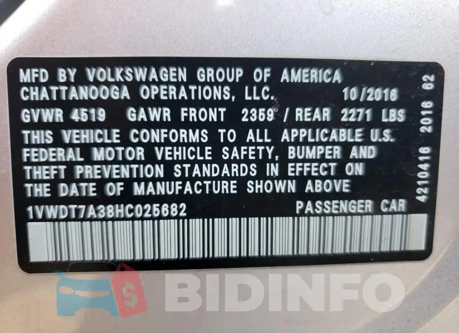 1VWDT7A38HC025682 Photo# 10