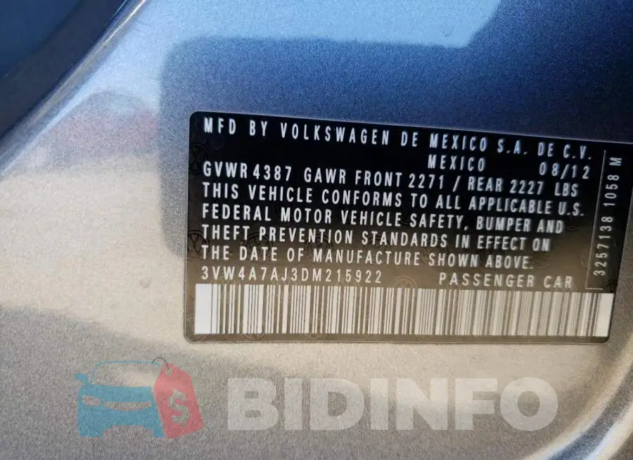 3VW4A7AJ3DM215922 Photo# 12